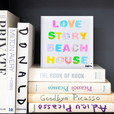 Love Story Beach House word art - acrylic block book shelf case coastal home decor - Kerri Rosenthal